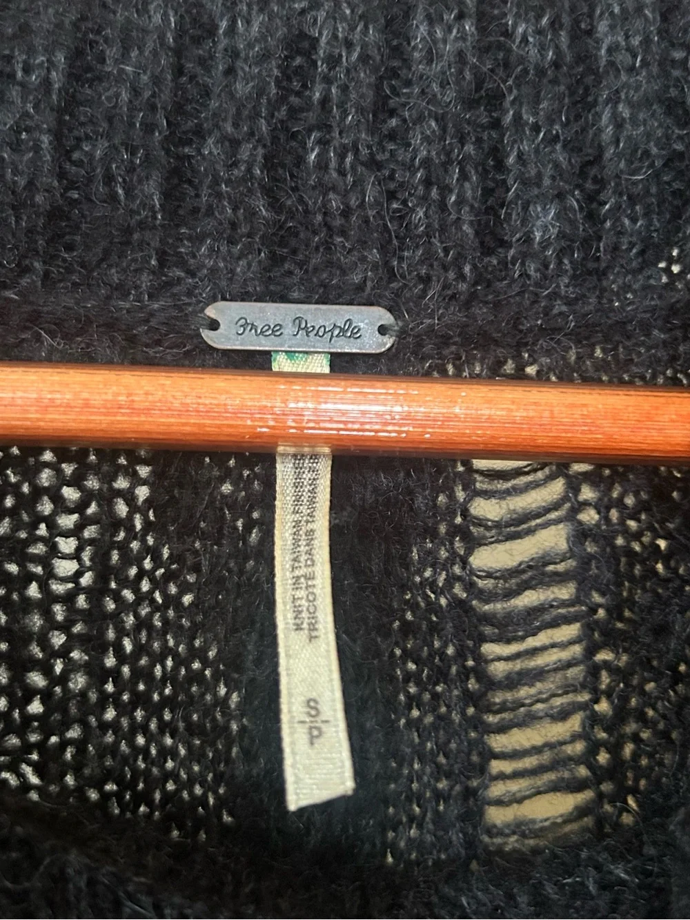 Free People Distressed Cable Knit Turtleneck Sweater Oversized Cowl‎ Black Small